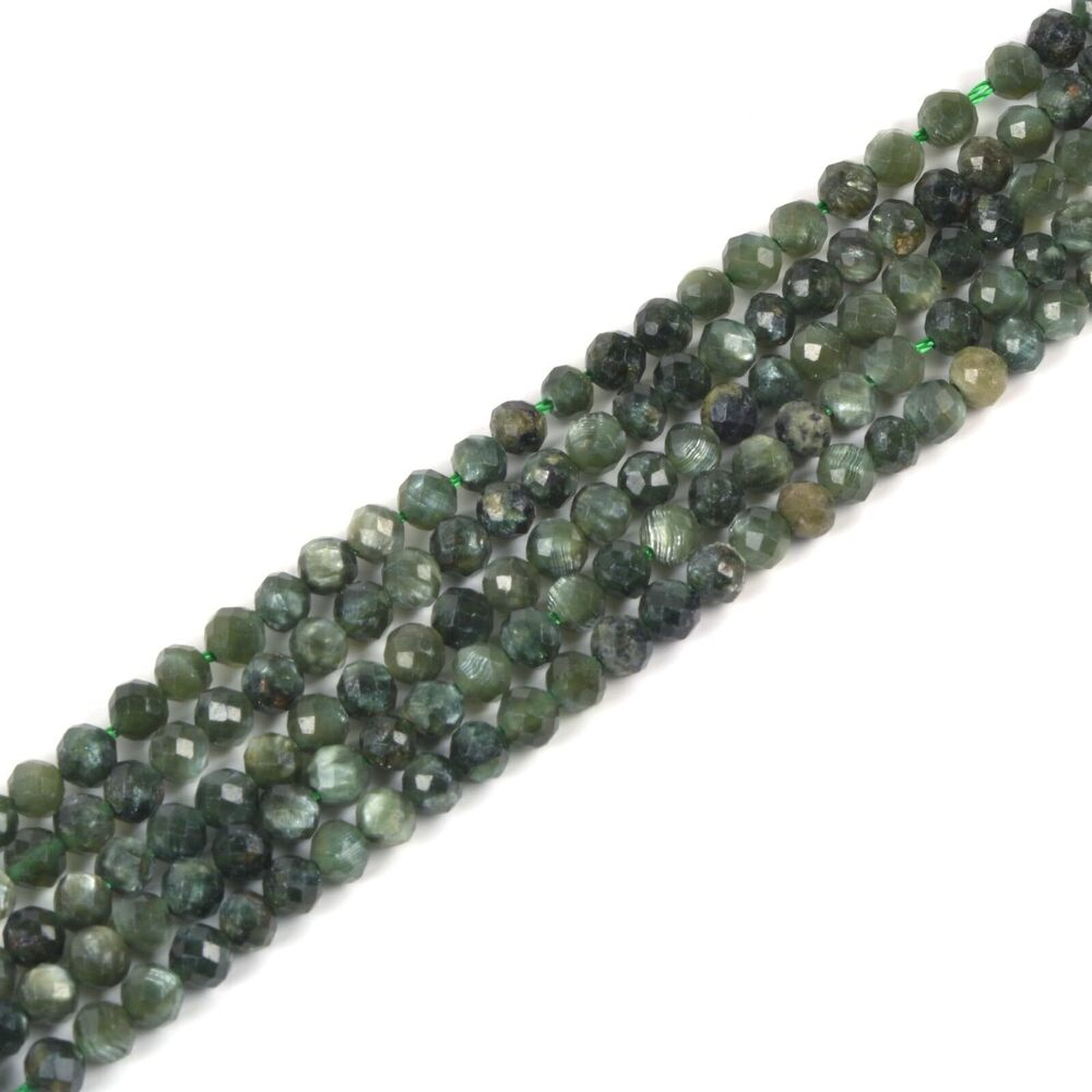 9893 3mm Green Seraphinite Faceted Gemstone Round Loose Beads Strand